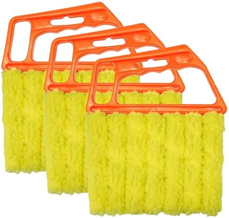 3 PCS Blind Cleaner Duster Tool, 7 Finger Detachable Duster Auto Air Conditioner Cleaning Tool, Washable Dusting Brush Handheld Cleaner for Vehicle Air Vents Blinds (Orange) by XJVSS