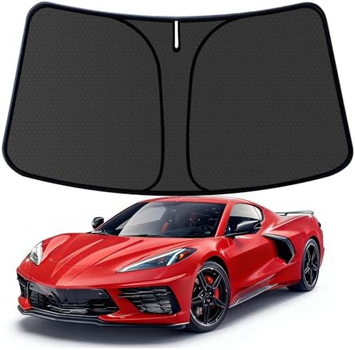 Corvette Customized Windshield Sun Shade for 2020-2024 2025 2026 Corvette C8 Pickup Front Window Sunshade Visor Protector Foldable Blocks UV Rays Keep Car Cooler Accessories by aatoppus