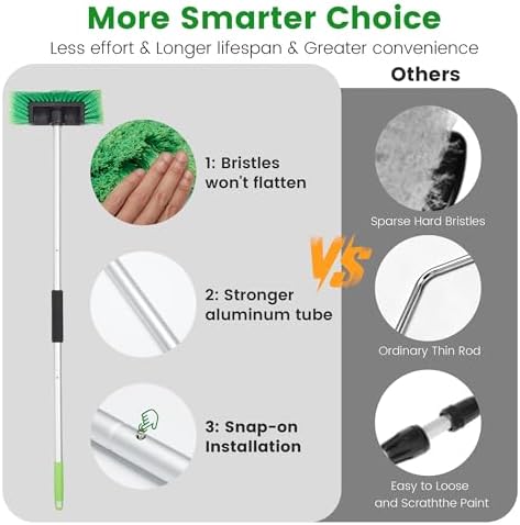 Car Wash Brush with Long Handle, 60'' Soft Bristle Cleaning Brush, Car Cleaning Brushes, Carwash Brushes for SUV, RV, Boat, Truck, House Siding, Sweep Snow, Green - Image 5