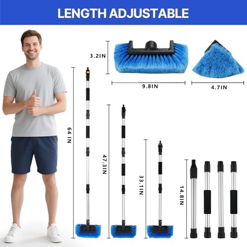 64'' Car Wash Brush with Long Handle, RV Flow-Through Wash Brush with Adjustable Handle, Anti-Scratch Plus Size Soft Car Wash Brush Mop with Hose Attachment Car Wash Kit for SUV RV Truck Boat - Image 5