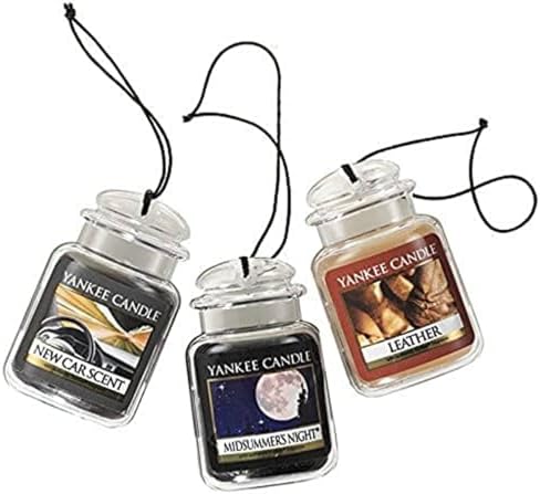 Yankee Candle Car Jar Ultimate 3-Pack, Leather, MidSummer's Night, New Car Scent, Hanging Auto Air Freshener, Odor Neutralizing, Up to 30 Days Freshness by YankeeCandle