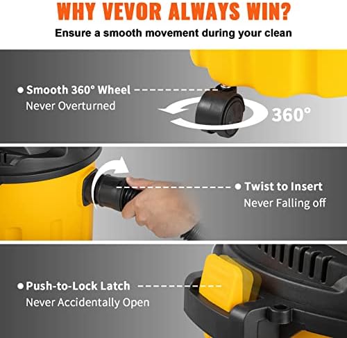 VEVOR 2.6-Gallon 2.5 Peak HP Wet Dry Shop Vacuum with Blowing Function - Image 6