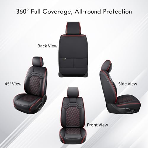 Huidasource Front Seat Covers for Jeep Wrangler JK 2007-2017, Waterproof Leather 2Pcs Front Seat Protector for Wrangler JK 2 Door/4 Door Sport Rubicon Sahara (Front Pair/Black&Red) - Image 6