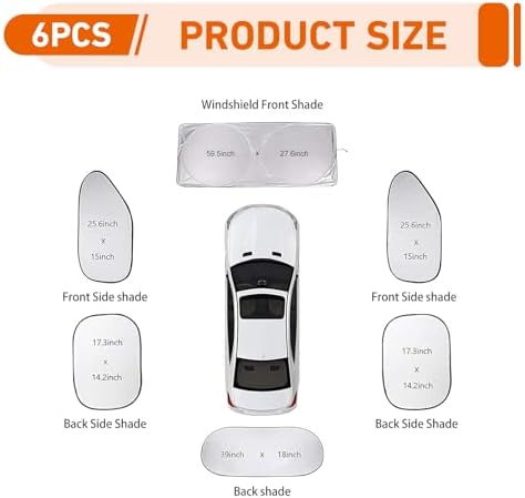 6 PCS Car Windshield Sunshades, Reflective Sun & Heat Insulation Shield Kit, Double-Sided Full Blackout Privacy Protection Cover, Foldable Shade for Most Cars SUVs (Silver) - Image 2