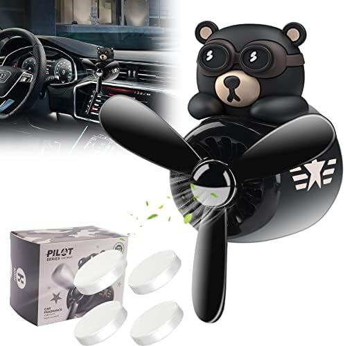 Car Air Freshener Cute Cartoon Bear Pilot Car Diffuser Rotating Propeller Automotive Air Outlet Fan Creative Car Perfume Decoration Cool Car Accessories Comes with 4 Fragrant Tablets by Jimtyee