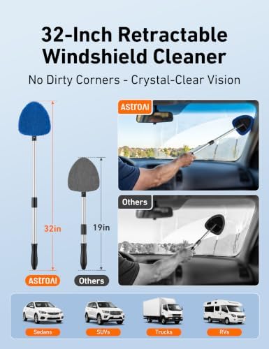 AstroAI 10pcs Car Windshield Cleaner Kit with 32" Extendable Handle - Image 3