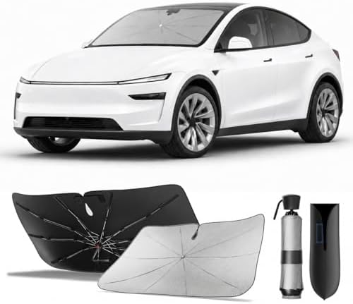 Zanch Windshield Sun Shade Umbrella for Tesla Model Y/3 (Including Juniper) 2018-2026 [Interior Protection, Up to 75℉ Cooler] Custom-Fit, No Sagging, No Gaps, Foldable Front Sunshade Umbrella by Zanch