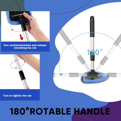 Car Window Cleaner, Car Cleanser Brush, Car Accessories Car Cleaning Supplies Tools, Car Cleaning Kit with Extendable Handle, Microfiber Cloth, Spray Bottle, Fits All Cars (Blue) - Image 4