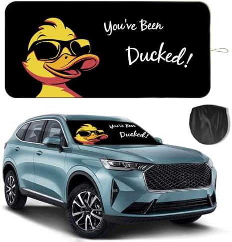 Windshield Sun Shade for Car, 63"x28.5" Universal Fit Front Window Sunshade with Double Steel Ring Frame, Car Sun Shade, UV Protection Windshield Cover with Storage Pouch (Duck) by OYIXIO