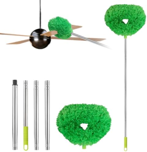Ceiling Fan Cleaner Duster Reusable Microfiber Ceiling Fan Blade Cleaner Removable Duster with Extension Pole Adjusts 13 to 49.7 Inch for Cleaning Walls Bookshelves Furniture Door Window Top (Green) by Unknown