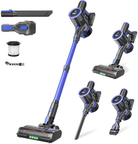 Cordless Vacuum Cleaner, 550W 50KPa 45Mins Vacuum Cleaners for Home, Self-Standing Stick Vacuum with Anti-Tangle Brush & LED Display for Hardwood Floors, Carpet, Pet Hair, Car by Unknown