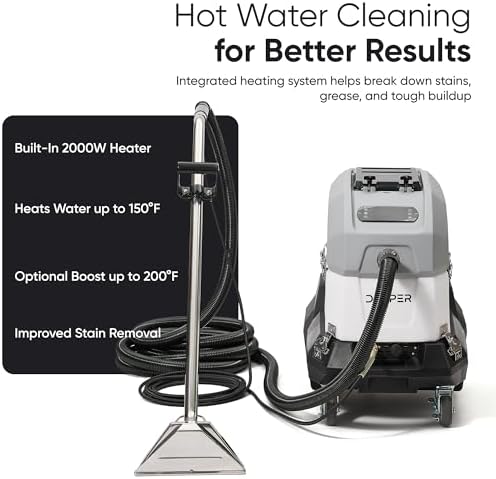 Commercial Heated Carpet & Upholstery Extractor Portable Machine, 170 PSI Hot Water Cleaner, 120 CFM Vacuum, 150°F Heater, 3 & 4 Gallon Dual Tanks for Deep Cleaning, Stain Removal, Furniture & Carpet - Image 4