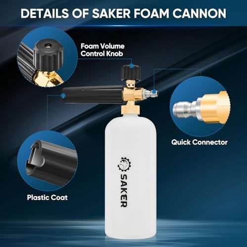 Saker Foam Cannon, 1/4 Inch Quick Connect, Power Washer Foam Cannon with 5 Pressure Washer Nozzles - Image 3