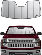 Windshield Sun Shade for Chevy Silverado GMC Sierra 1500 2014-2018, 2500/3500HD 2015-2019 & Silverado LD Sierra Limited 2019, Fits Models Without Lane Departure Warning, Premium Grey Leather Finish by Pigenius