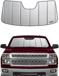 Windshield Sun Shade for Chevy Silverado GMC Sierra 1500 2014-2018, 2500/3500HD 2015-2019 & Sierra Limited 2019, Fits Models with Lane Departure Warning, Premium Grey Leather Finish by Pigenius