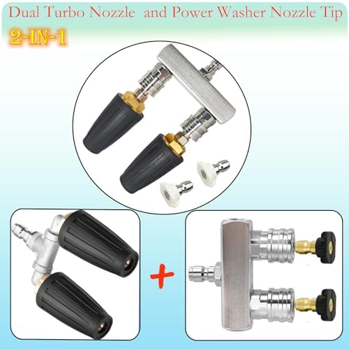 Dual Turbo Nozzle Pressure Washer and Dual Pressure Washer Tips 2-in-1,with 2 PCS 360°Rotating Turbo Nozzle,2 PCS Nozzle Tips,4000 PSI,1/4 Inch Quick Connect pressure washer accessories - Image 2