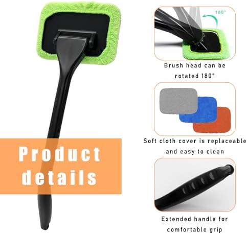Ohleats Car Windshield Cleaning Tool, Microfiber Window Cleaner with 4 Washable and Reusable Cloth Pad & Long Handle, Auto Glass Wiper Cleaning Kit with Spray Bottle, Car Accessories (Pack of 2) - Image 3