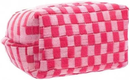 PAZIMIIK Checkered Makeup Bag for Purse Portable Zipper Make Up Pouch Small Cosmetic Case for Travel Accessories (Hotpink) | Cute Zipper Makeup Organizer for Women, Travel Essentials, Toiletries, Makeup Brushes, Beauty Accessories&Bridesmaid Gifts - Image 6