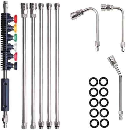 Hourleey 9 Pack Pressure Washer Extension Wand Upgrade Power Washer Lance with 6 Nozzle Tips, 30°,90°,120° Curved Rod, 1/4" Quick Connect, 4000 PSI by Hourleey
