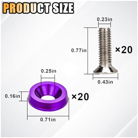 smilfuy 20PCS Aluminum Bumper Fender Washer Stainless Steel Bolts, Purple - Image 2