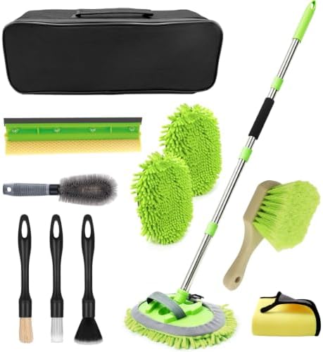 62" Car Wash Brush with Long Handle, Microfiber Car Wash Mop with 180° Rotating Head, Scratch-Free Car Cleaning Brush Kit, Microfiber Carwash Kit Set, Car Washing Supplies for Cars RV Truck Exterior by ETOUPA