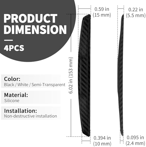 6 Inch 4Pcs 3D Carbon Fiber Texture Car Door Edge Protector Trim Strip Anti-Scratch and Anti-Collision Side Door Protectors Vehicle Exterior Accessories Sticker Black - Image 2