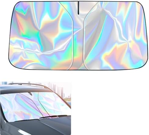 Windshield Sun Shade with Storage Pouch Keep Interior Cool, Foldable Laser Titanium Silver Front Window Shield Blocker Screen Visor Protector Cover Universal Fit for Car Truck SUVs (S) by Unknown