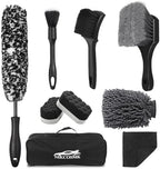 9Pcs Car Wheel & Tire Brush Kit, Wheel Cleaner Brush, Soft-bristled Rim Brush, Tire Shine Applicator Pad, Car Wash Mitt, Towel, Car Detailing Cleaning Wash Brush Supplies Kit by NIKCOSMK