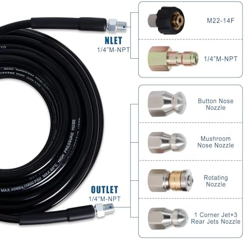 200FT Sewer Jetter Kit for Pressure Washer 5800PSI Drain Cleaner - Image 2