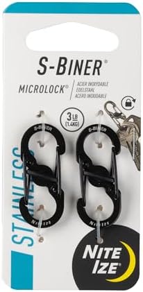 Nite Ize S-Biner MicroLock Stainless Steel - S-Biner with Locking Dual Sided Gates - Keep Keys Secure with Carabiner Key Holder - Black (2 Pack) by NiteIze