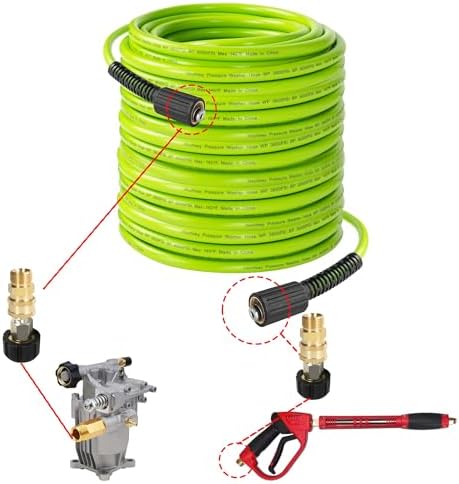 Hourleey Pressure Washer Hose 50 FT, 3600 PSI Flexible Kink Resistant Power Washer Hose Replacement, 1/4" Quick Connect Pressure Hose Extension, Green - Image 4