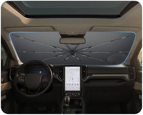 for Windshield Sunshade Umbrella 2019-2026 Ford Ranger, Custom Fit Windshield Sun Protector Cover, 6-Layer Heat-Resistant Fabric, Ultra-Strong Fiberglass Frame, Quick Setup (for 2019-2026 Ranger) by BSTW