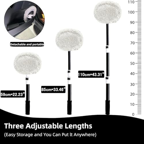 WillingHeart 15° Curved Car Wash Brush with Long Handle 43" Microfiber Cleaning Mop Telescopic Extension Pole for Caravan RV Truck Auto SUV Wheel Boat Exterior 2 in1 Carwash Duster Scratch Free, White - Image 6
