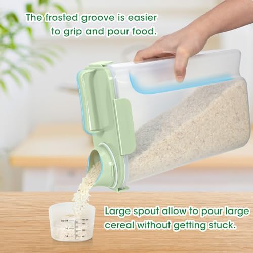 TBMax Airtight Rice Container 10 Lbs, Cereal Dispenser, Pet Cat Dog Food Storage Container, Plastic Kitchen Pantry Food Storage Holder with Cup -Light Green - Image 3