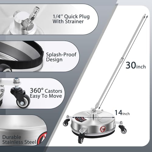 Dalmbox 14" Pressure Washer Surface Cleaner, 4 Wheels, 1/4" Quick-Connect - Image 5