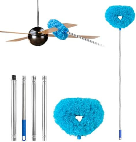 Ceiling Fan Cleaner Duster Reusable Microfiber Ceiling Fan Blade Cleaner Removable Duster with Extension Pole Adjusts 13 to 49.7 Inch for Cleaning Walls Bookshelves Furniture Door Window Top (Blue) by Unknown