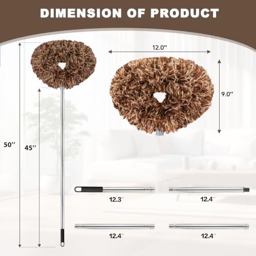 Ceiling Fan Cleaner Duster Reusable Microfiber Ceiling Fan Blade Cleaner Removable Duster with Extension Pole Adjusts 13 to 49.7 Inch for Cleaning Walls Furniture Door Window Top (Beige Brown) - Image 6