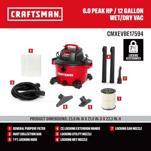 CRAFTSMAN CMXEVBE17594 12 Gallon 6.0 Peak HP Wet Dry Shop Vacuum - Image 3