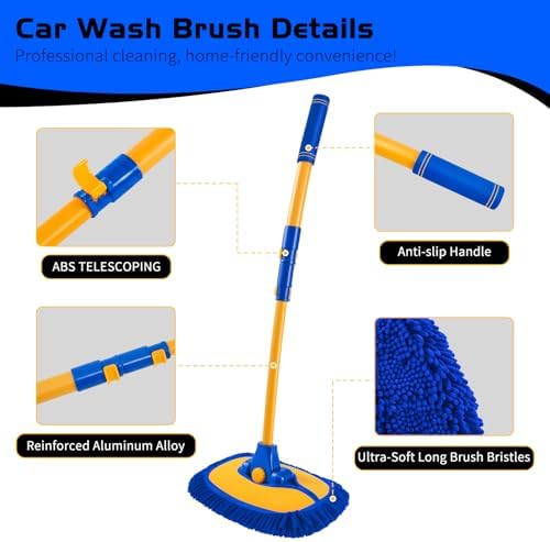 Ordenado 15° Curved Car Wash Brush with Long Handle, Scratch-Free Mop Head - Image 4