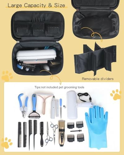 Meiiy Pet Grooming Bag, Dog Cat Grooming Supplies Organizer Bag Pet Hair Removal Trimming Cleaning Tool Kit Storage Bag (Black) - Image 2