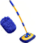 43'' Car Wash Brush with Long Handle Chenille Microfiber Car Wash Kit Mitt Retractable Bent Pole Car Wash Mop for Cars RV Truck Boat (Blue-1) by NEZENO