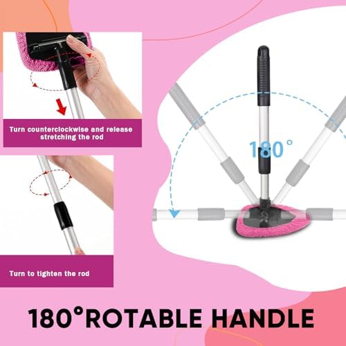 Car Window Cleaner, Car Cleanser Brush, Car Accessories Car Cleaning Supplies Tools, Car Cleaning Kit with Extendable Handle, Microfiber Cloth, Spray Bottle, Fits All Cars (Pink) - Image 4