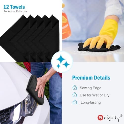 Orighty Microfiber Cleaning Cloth, Cleaning Rags, 12 Pack, 12x11 in, Black - Image 6