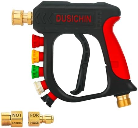DUSICHIN Pressure Washer Short Wand High Power Spray Gun 5 Nozzle Tips Car Wash Foam Gun Foam Cannon Attachment 1/4" Quick Connector Outlet,3/8'' M22-14mm M22-15mm Fitting,Not Use with Garden Hose by DUSICHIN