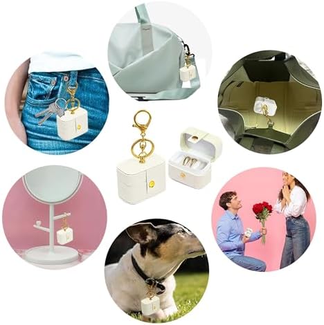 Ring Bearer Pillows for Dog Collar, PU Leather Wedding Ring Pillow Box for Pet, Mini Ring Holder Pouch Box, Earrings Storage Box for Proposal Engagement Wedding Ceremony Party Ivory - Image 4