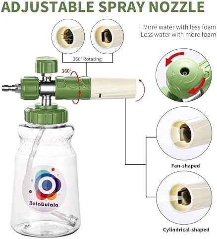 Dual Connector Accessory with Pressure Washer Foam Cannon, Balabulala Pressure Washer Double Tip Attachment for Foam Blaster with with 5 Power Washer Sprayer Nozzles, 1/4" Quick Connect, 3600 PSI - Image 5