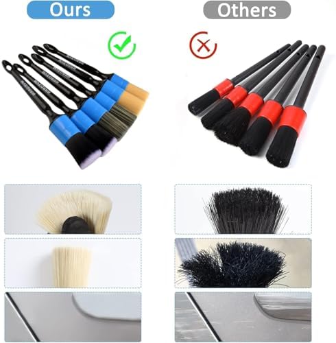 MVEQRRN 6pcs Car Detailing Brush Set,Boars Hair Detail Brushes(Blue) - Image 6