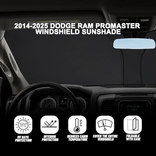 Bestview Windshield Sun Shade Compatible with 2014-2024 2025 Dodge Ram ProMaster Full Size Cargo Van, Front Window Sunshade Sun Visor Protective Film Blocks UV Heat, Foldable 3-Layer 210T Material - Image 3