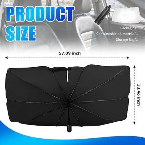 Car Windshield Sun Shade Umbrella,Titanium Silver Umbrella Sunshade for Car Windshield with Foldable Design,Portable & Heat-Blocking Sun Shield for Cars Windshields with Storage Pouch - Image 2