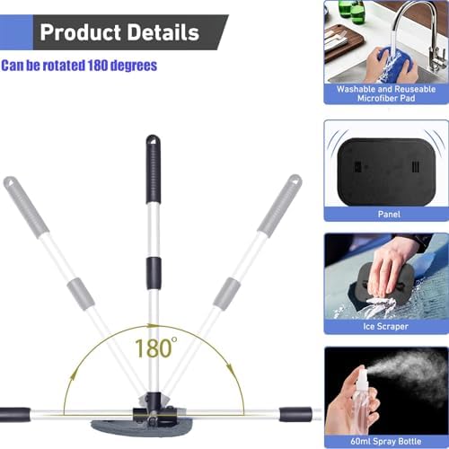 desin Windshield Cleaning Tool, Car Window Cleaner Windshield Cleaner with 4 Reusable and Washable Microfiber Pads and Extendable Handle Auto Inside Glass Wiper - Image 4